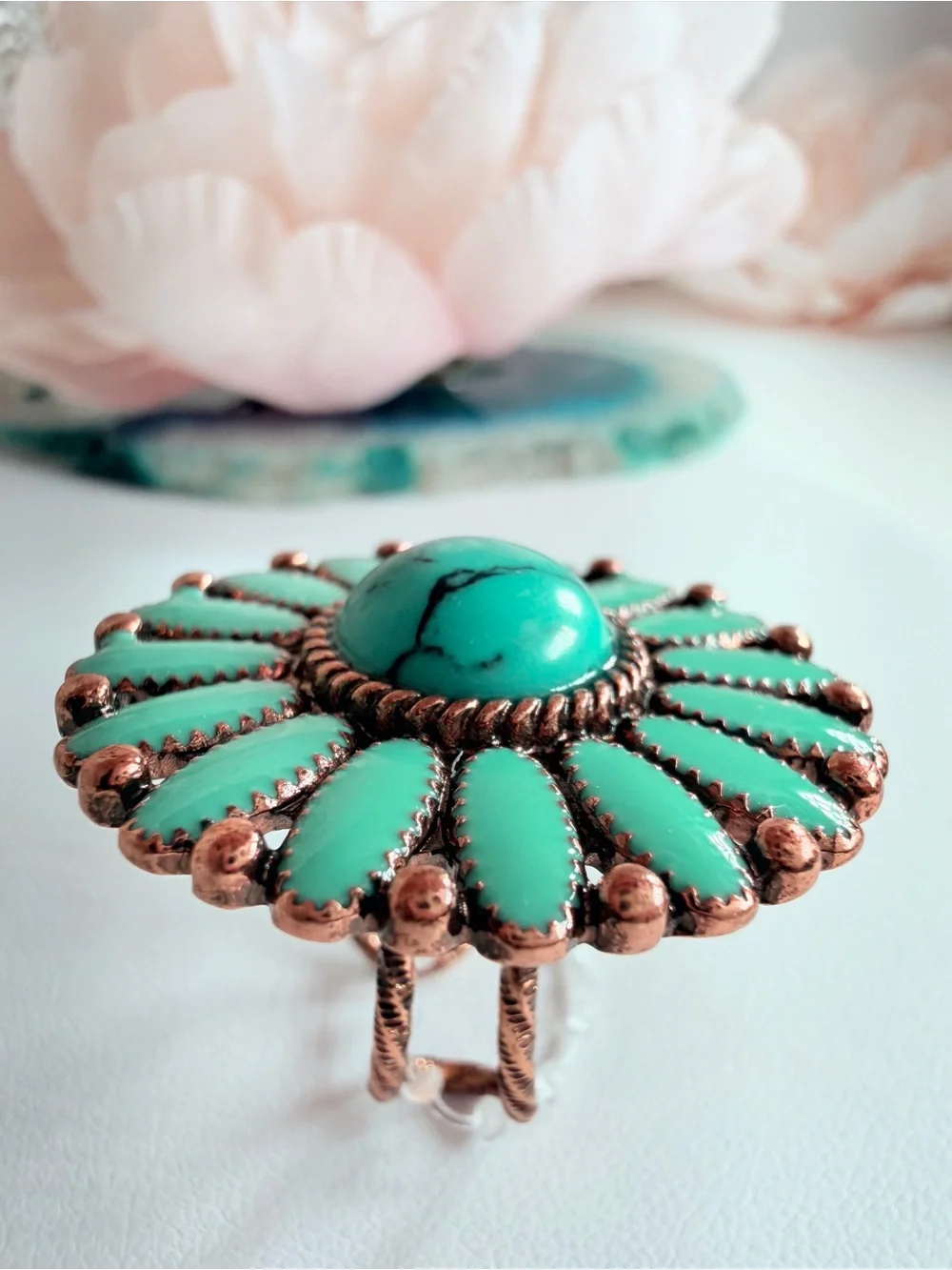 Turquoise Floral Cluster Statement Ring - Unbranded